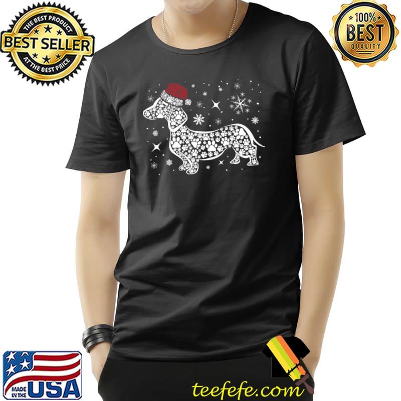 Santa Hat Dachshund Dog Paws Christmas Xmas T-Shirt