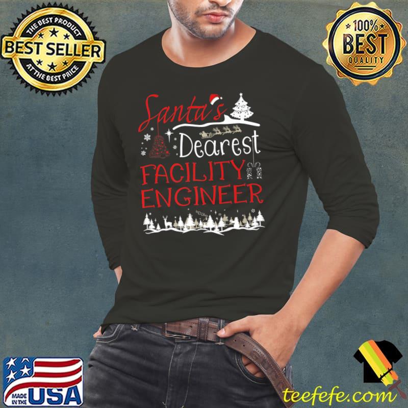 Santa's Dearest Facility Engineer Xmas Job Tree Christmas Santa Hat T-Shirt Long Sleeve Tee Santa's Dearest Facility Engineer Xmas Job Tree Christmas Santa Hat T-Shirt Long Sleeve Tee