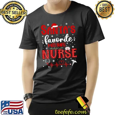Santa's Favorite Med Surg Nurse Santa Hat Heartbeat Christmas T-Shirt