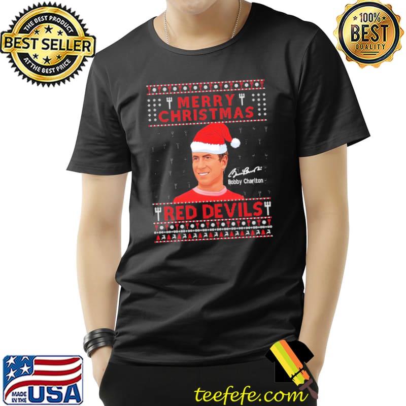 Sir bobby charlton manchester united merry christmas red evil shirt