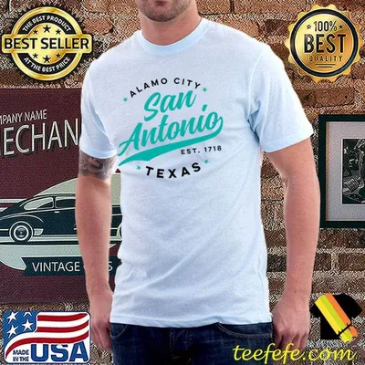 Vintage San Antonio Alamo City Texas Teal USA Stars T-Shirt
