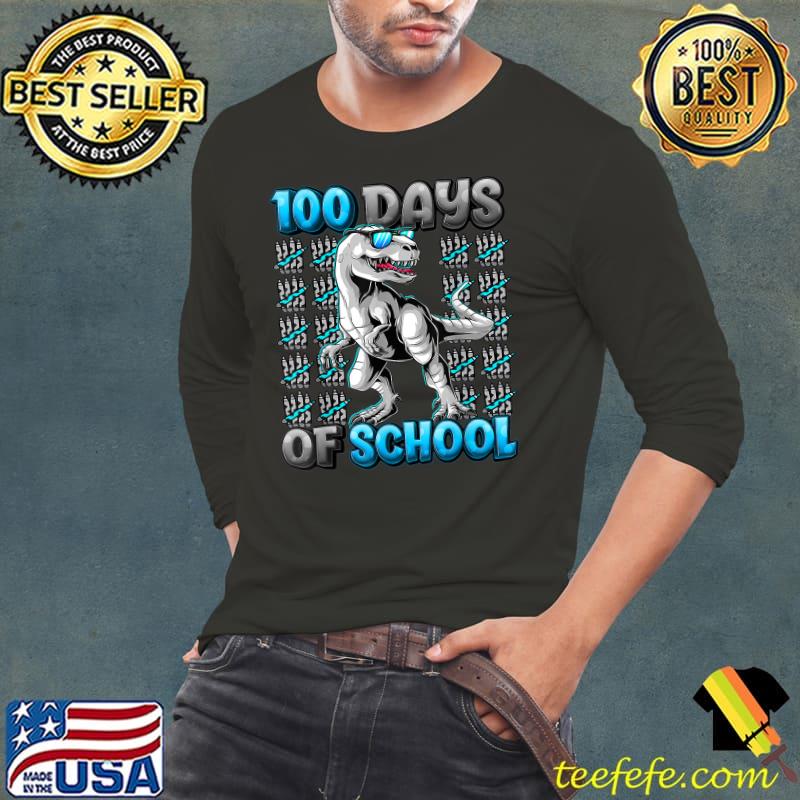 100 Days Of School Trex 100 Days Smarter 100th Day Of School Crayons Blue T-Shirt