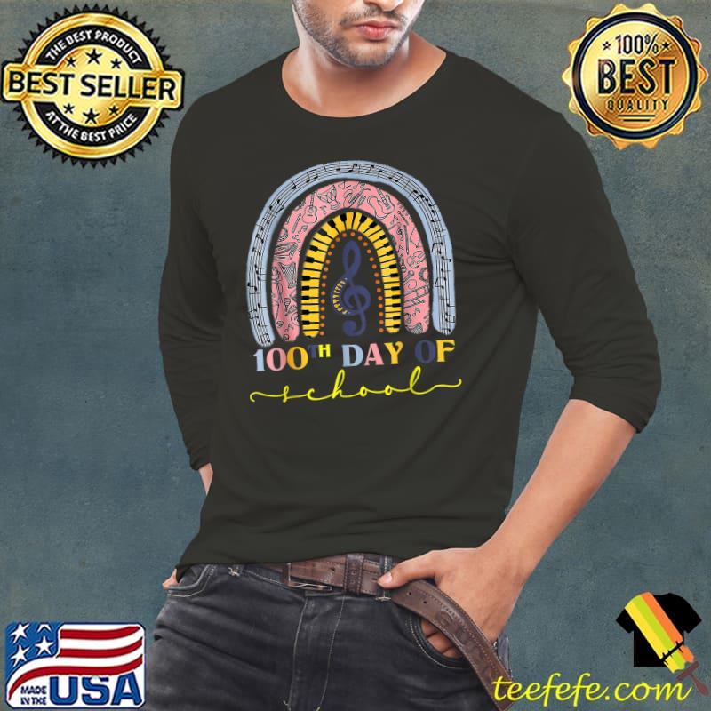 100th Day Of School Music Teacher 100 Days Musician Rainbow T-Shirt