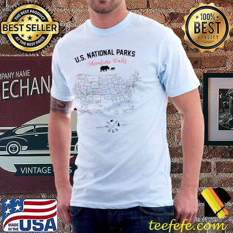 63 National Parks Map US Park Vintage Camping Hiking T-Shirt