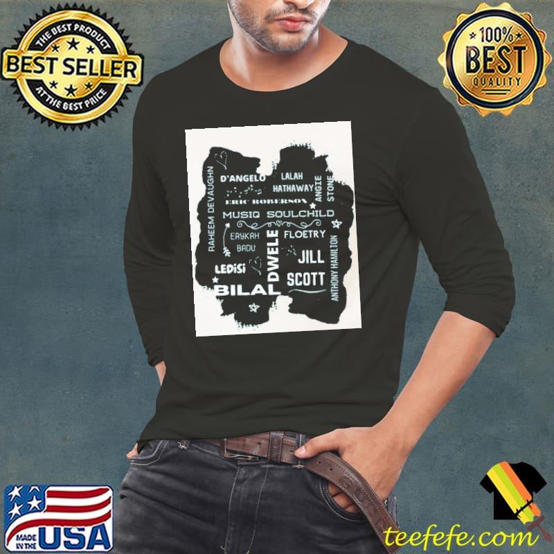 90s neo soul iconic music artists blue paint design shirt