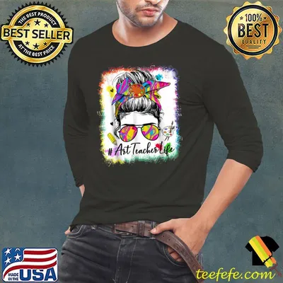 Art Teacher Life Messy Bun 100 Days Of School 100th Day Watercolor T-Shirt