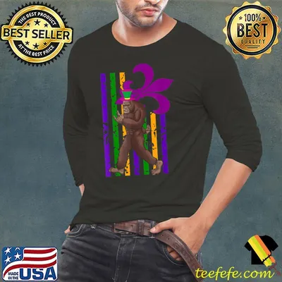 Bigfoot Mardi Gras Carnival Jester Hat Beads American Flag T-Shirt