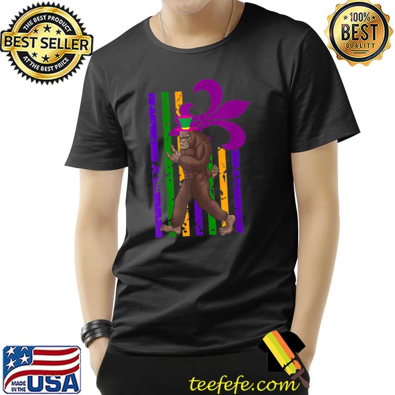 Bigfoot Mardi Gras Carnival Jester Hat Beads American Flag T-Shirt Unisex Bigfoot Mardi Gras Carnival Jester Hat Beads American Flag T-Shirt Unisex