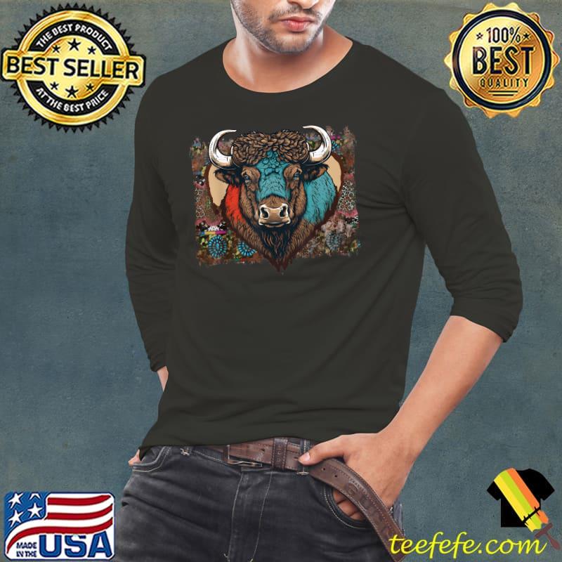 Bison Desert Turquoise Serape Western American Buffalo T-Shirt