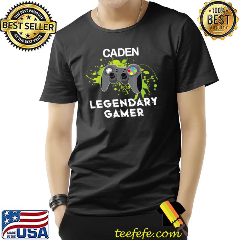 Caden Name Gift Watercolor Controller Personalised Legendary Gamer T-Shirt