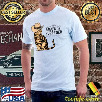 Cat Cowboy Meowdy Purrtner Western Country Cat Mom T-Shirt