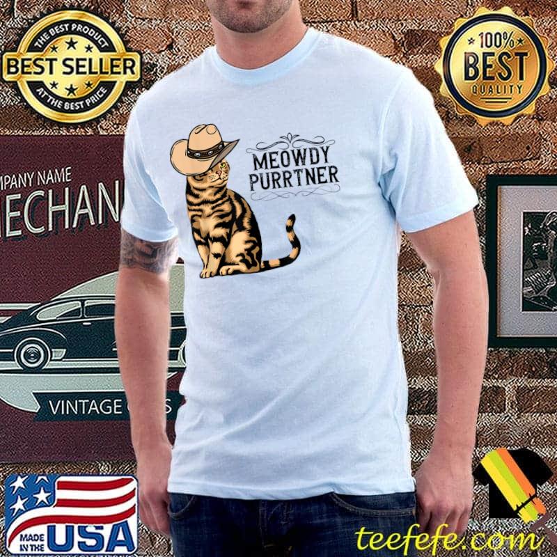 Cat Cowboy Meowdy Purrtner Western Country Cat Mom T-Shirt