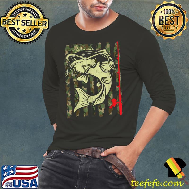 Catfish American Flag Fishing Dad Papa Catfishing T-Shirt
