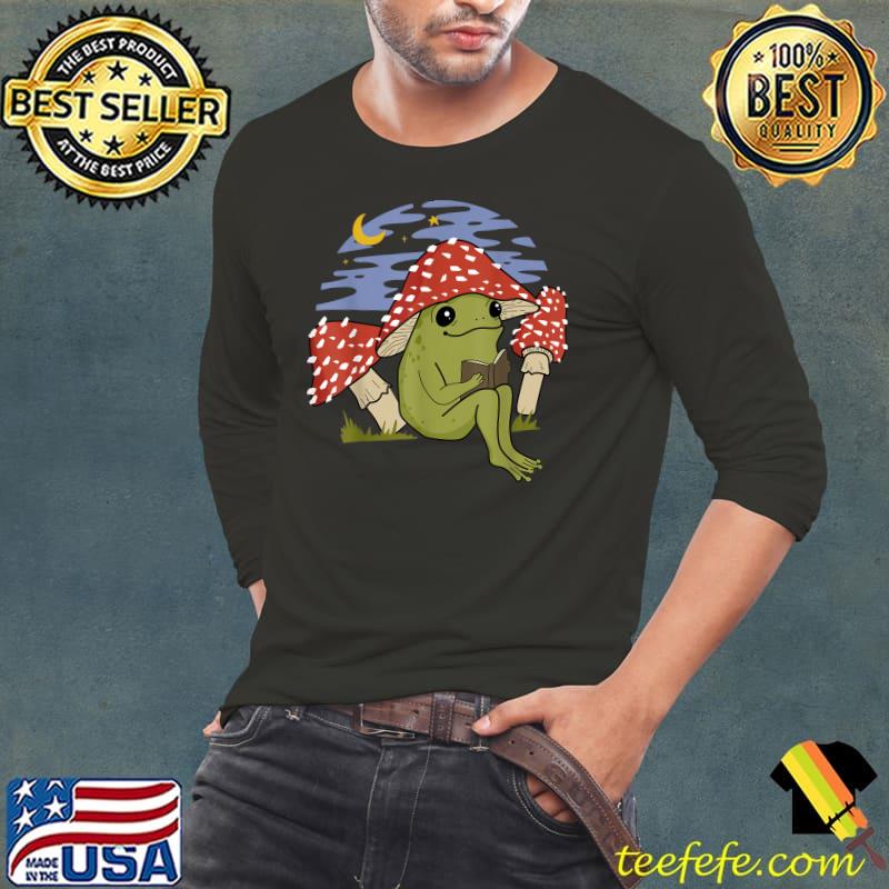 Cottagecore Frog Frog With Mushroom Hat Frogs Lovers Moon Stars T-Shirt
