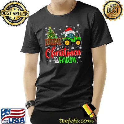 Country Christmas Tree Christmas On Farm Xmas Truck Santa Hat Farmer T-Shirt