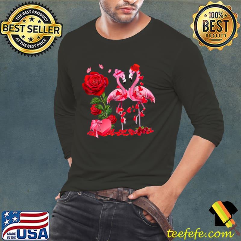 Flamingo Birds Couple Valentines Day Flamingo Lover Roses T-Shirt