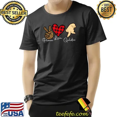 Golden Retriever Dog Cute Peace Love High Hand Leopard And Red Plaid Heart Puppy Lover T-Shirt