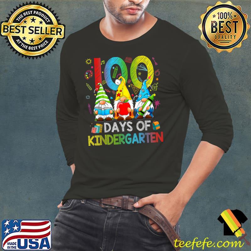 Happy 100 Days Of Kindergarten 100 Days Of School Three Gnomes Colors T-Shirt