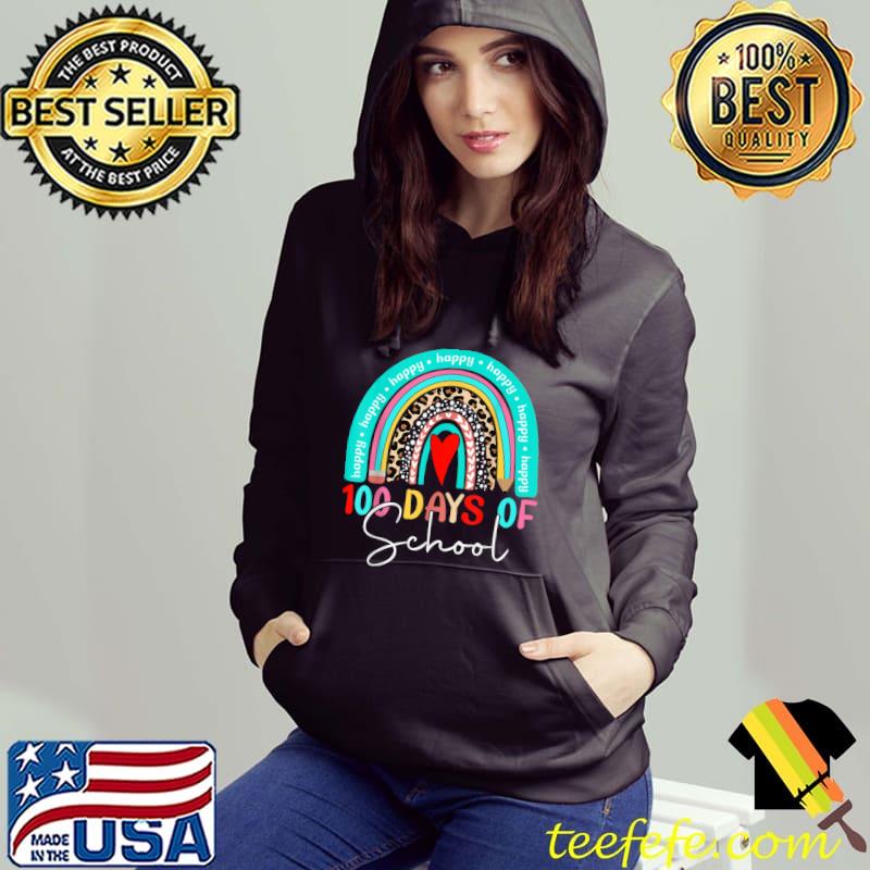 Happy 100 Days Of School Teachers 100th Day Rainbow Leopard Pencil Heart T-Shirt Hoodie Happy 100 Days Of School Teachers 100th Day Rainbow Leopard Pencil Heart T-Shirt Hoodie