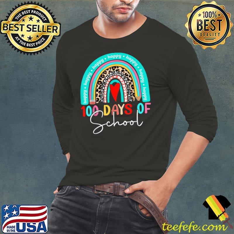 Happy 100 Days Of School Teachers 100th Day Rainbow Leopard Pencil Heart T-Shirt Long Sleeve Tee Happy 100 Days Of School Teachers 100th Day Rainbow Leopard Pencil Heart T-Shirt Long Sleeve Tee