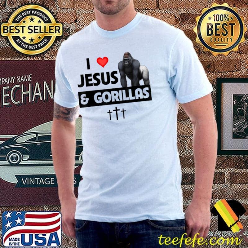 I Love Jesus And Gorillas Christian Ape Wildlife Monkey Heart Cross T-Shirt