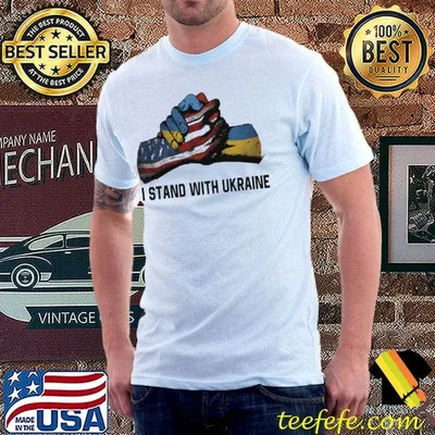 I stand with Ukraine usa flag hand and Ukraine flag hand volodymyr zelensky classic shirt