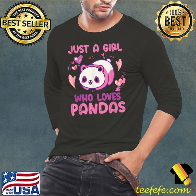 Just A Girl Who Loves Pandas Hearts Quote Cute Panda Graphic T-Shirt Long Sleeve Tee Just A Girl Who Loves Pandas Hearts Quote Cute Panda Graphic T-Shirt Long Sleeve Tee