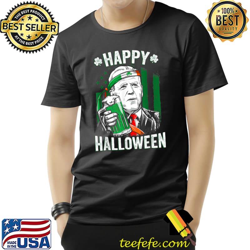 Leprechaun Biden Happy Halloween For St Patrick's Day American Flag Beer T-Shirt
