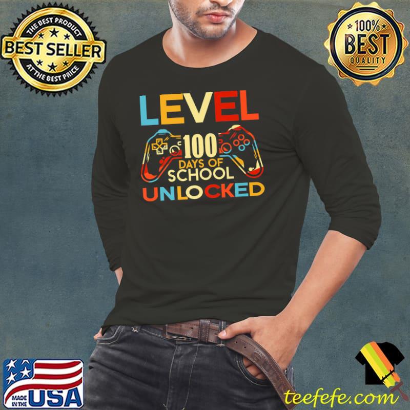Level 100 Days Of School Unlocked Gamer Playing Videogames Retro T-Shirt Long Sleeve Tee Level 100 Days Of School Unlocked Gamer Playing Videogames Retro T-Shirt Long Sleeve Tee