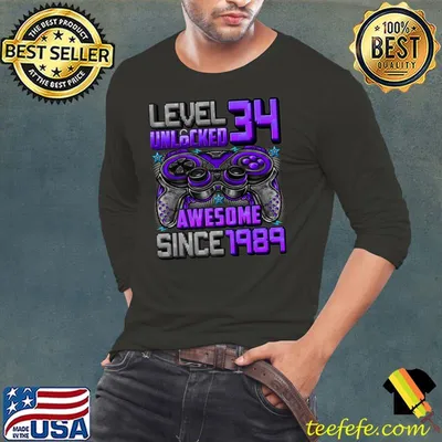 Level 34 Unlocked Awesome Since 1989 34th Birthday Gaming Controller T-Shirt