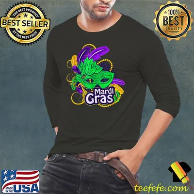 Mardi Gras Tops For Women Mask Feathers Beads T-Shirt