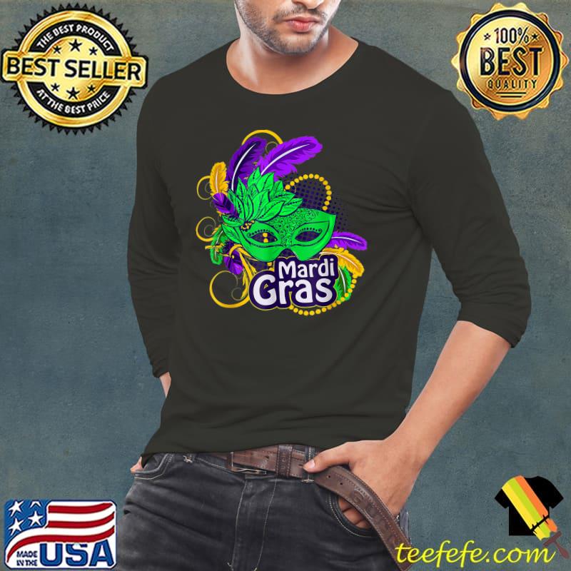 Mardi Gras Tops For Women Mask Feathers Beads T-Shirt