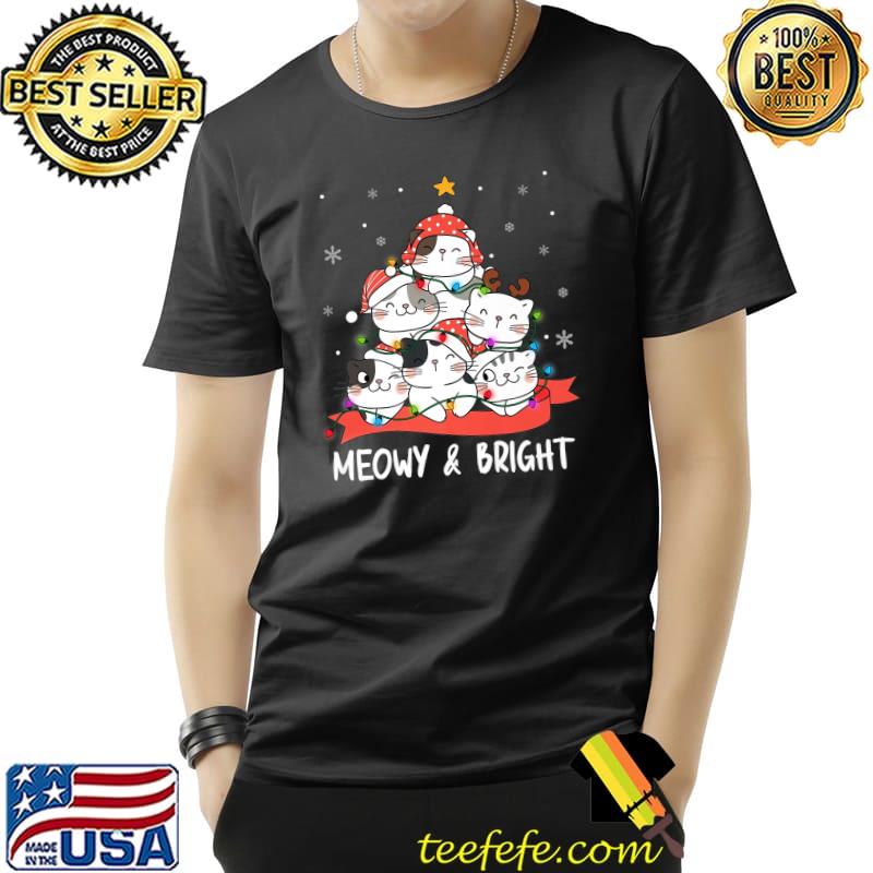 Meowy And Bright Lights Catmas Cat Christmas Tree Xmas Santa T-Shirt