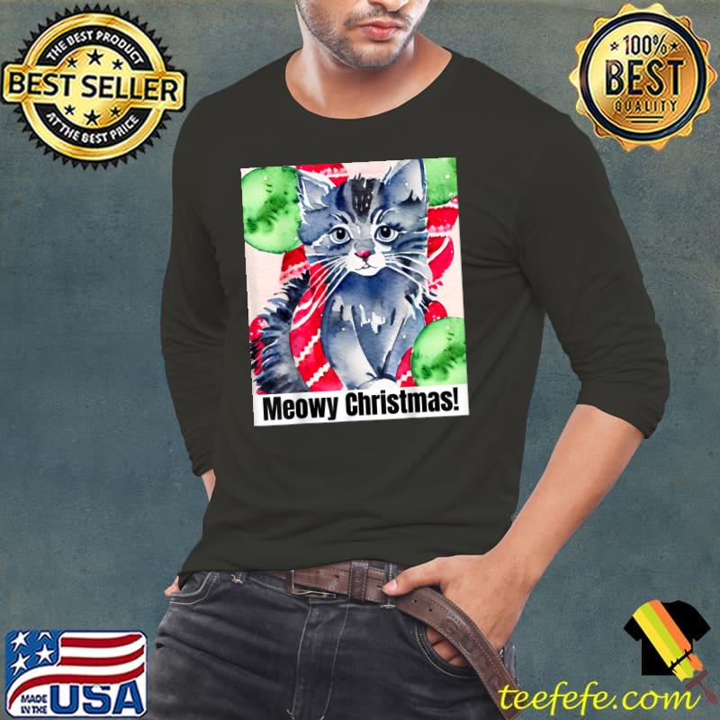 Meowy Catmas Cat Christmas Cute Kitten Santa Hat T-Shirt Long Sleeve Tee Meowy Catmas Cat Christmas Cute Kitten Santa Hat T-Shirt Long Sleeve Tee