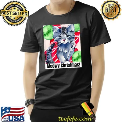 Meowy Catmas Cat Christmas Cute Kitten Santa Hat T-Shirt