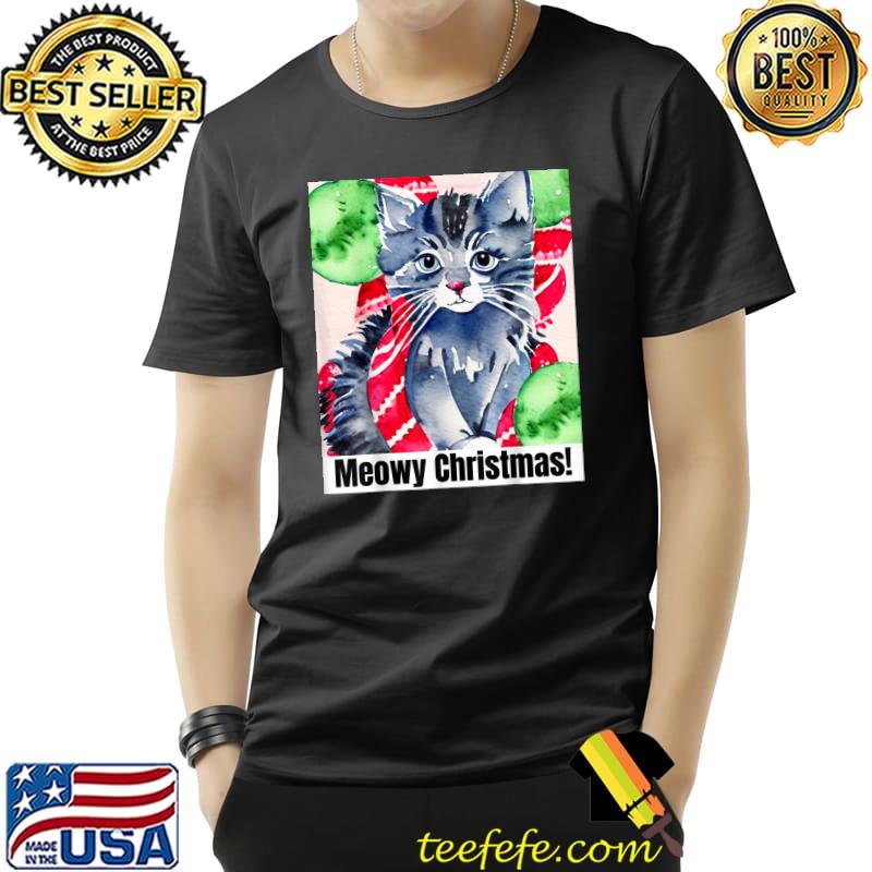 Meowy Catmas Cat Christmas Cute Kitten Santa Hat T-Shirt