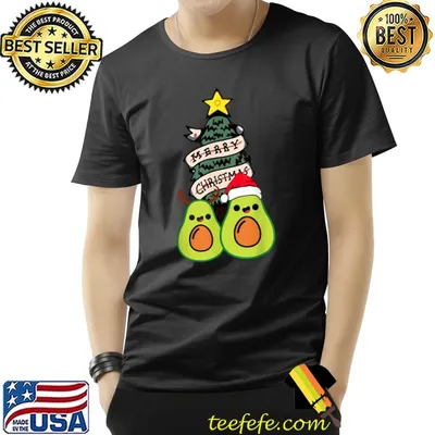 Merry Christmas Fruit Avocado Santa Hat Lighting Tree Xmas T-Shirt
