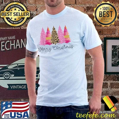 Merry Christmas Tree Leopard Pink Xmas Pajama Light T-Shirt