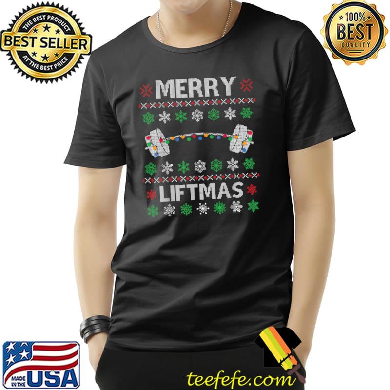 Merry Liftmas Lights Christmas Ugly Gym Workout Fitness T-Shirt