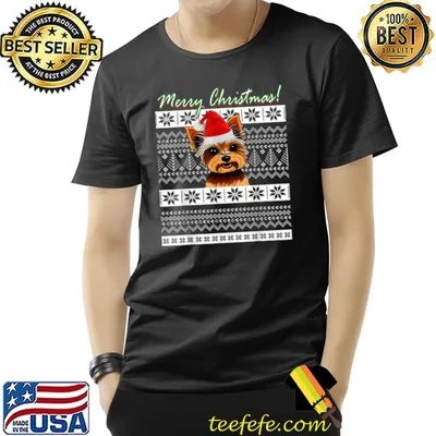 Merry Yorkie Christmas Ugly Sweater Yorkshire Terrier Xmas T-Shirt