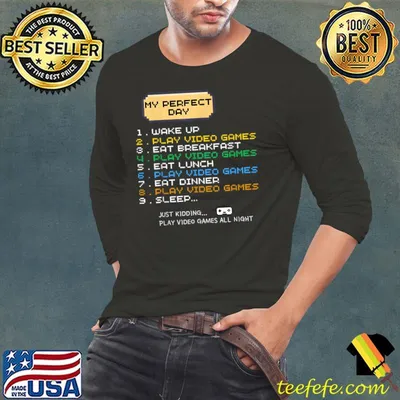 My Perfect Day Video Games Wake Up Play Video Games Eat Breakfast Just Kidding Play Gamer T-Shirt