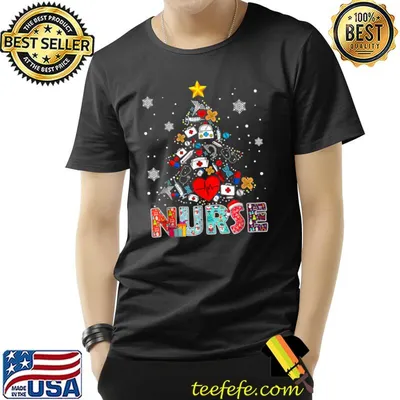 Nurse Christmas Tree Stethoscope Rn Lpn Scrub Xmas Nursing T-Shirt