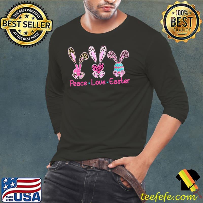 Peace Love Easter Leopard Rabbit Easter Day Egg High Hand Heart T-Shirt Long Sleeve Tee Peace Love Easter Leopard Rabbit Easter Day Egg High Hand Heart T-Shirt Long Sleeve Tee