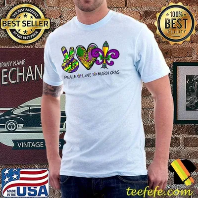 Peace Love Mardi Gras High Hand Heart Leopard Purple Fleur De Is Mardi Gras Carnival T-Shirt