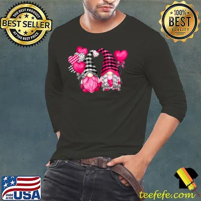 Pink Buffalo Plaid And Heart Balloons Valentines Day Gnome T-Shirt