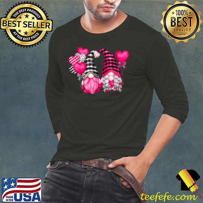Pink Buffalo Plaid And Heart Balloons Valentines Day Gnome T-Shirt