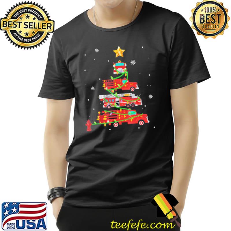 Proud to be a firefighter fire truck christmas tree xmas shirt