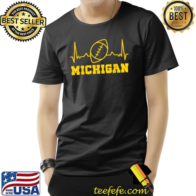 Retro Michigan MI Vintage Design Heartbeat Football Lover Michigan T-Shirt