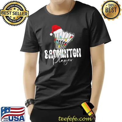 Santa's Hat Badminton Player Lights Christmas Soccer T-Shirt