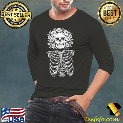 Skeleton Skull Rib Cage Flowers T-Shirt